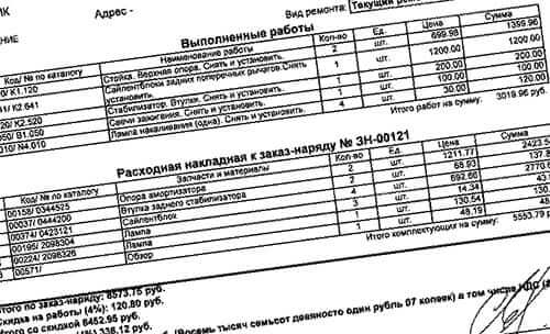 Заказ-наряды на техническое обслуживание и ремонт автомобиля